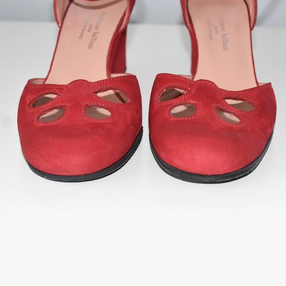 Stephane Kelian Made in FRANCE Red Suede 2.25” Wedge shoes Womens 6.5 - Picture 7 of 13